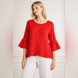 ✨❤️ Bryn Walker Red Linen Bell Sleeve Top Made in USA ❤️✨